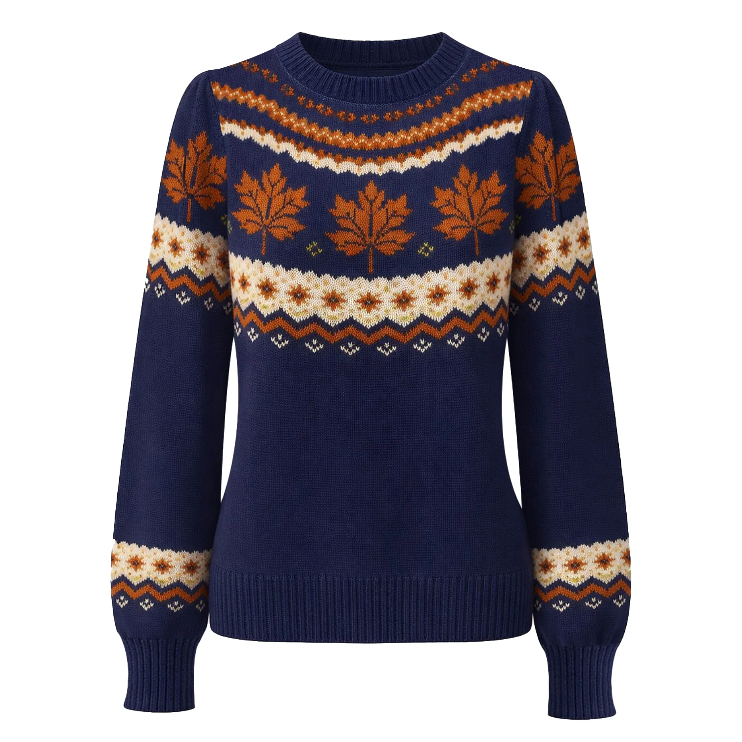 Women's dark blue classic leaf-shaped retro jacquard knitwear