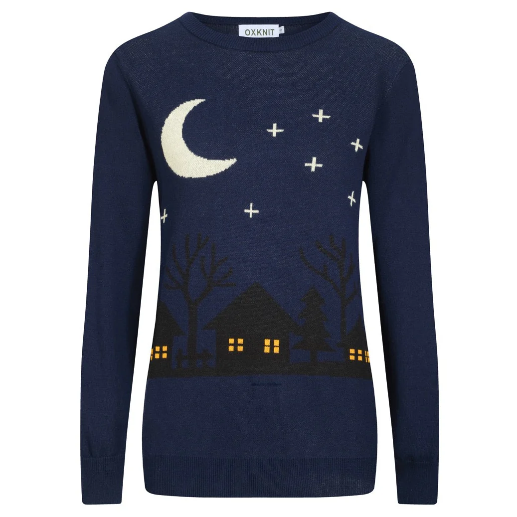 Women's dark blue Halloween night jacquard knitwear