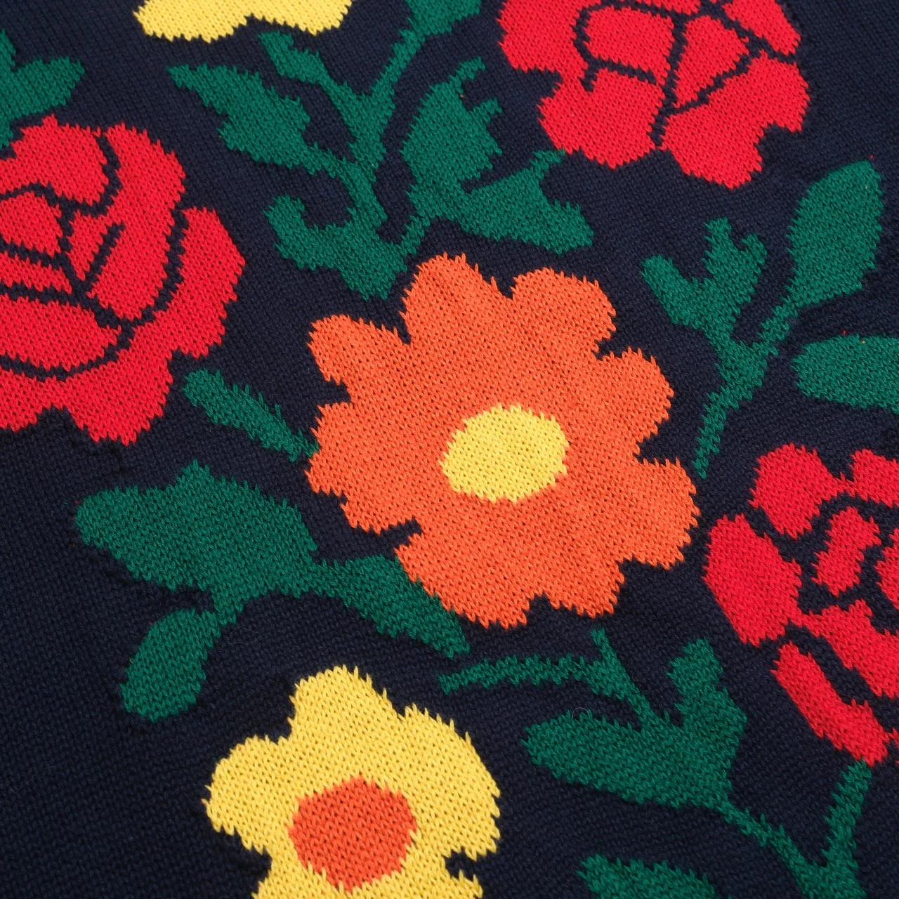Women's dark blue jacquard floral puffed sleeve knitwear - Image 2