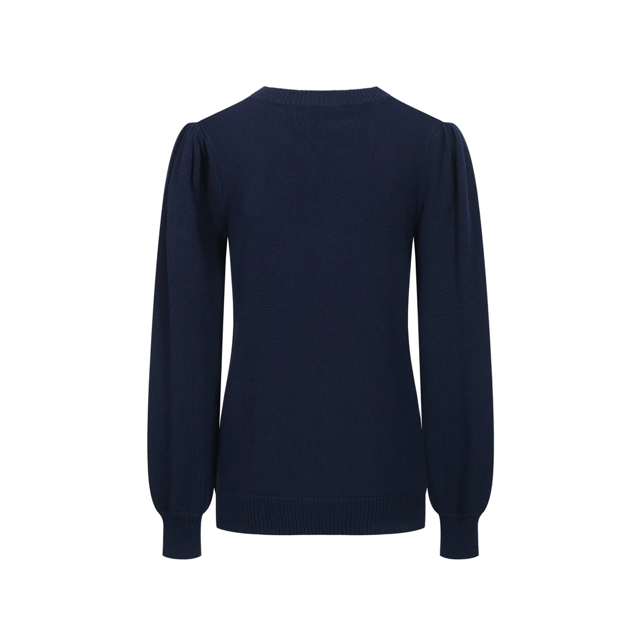Women's dark blue jacquard floral puffed sleeve knitwear - Image 3