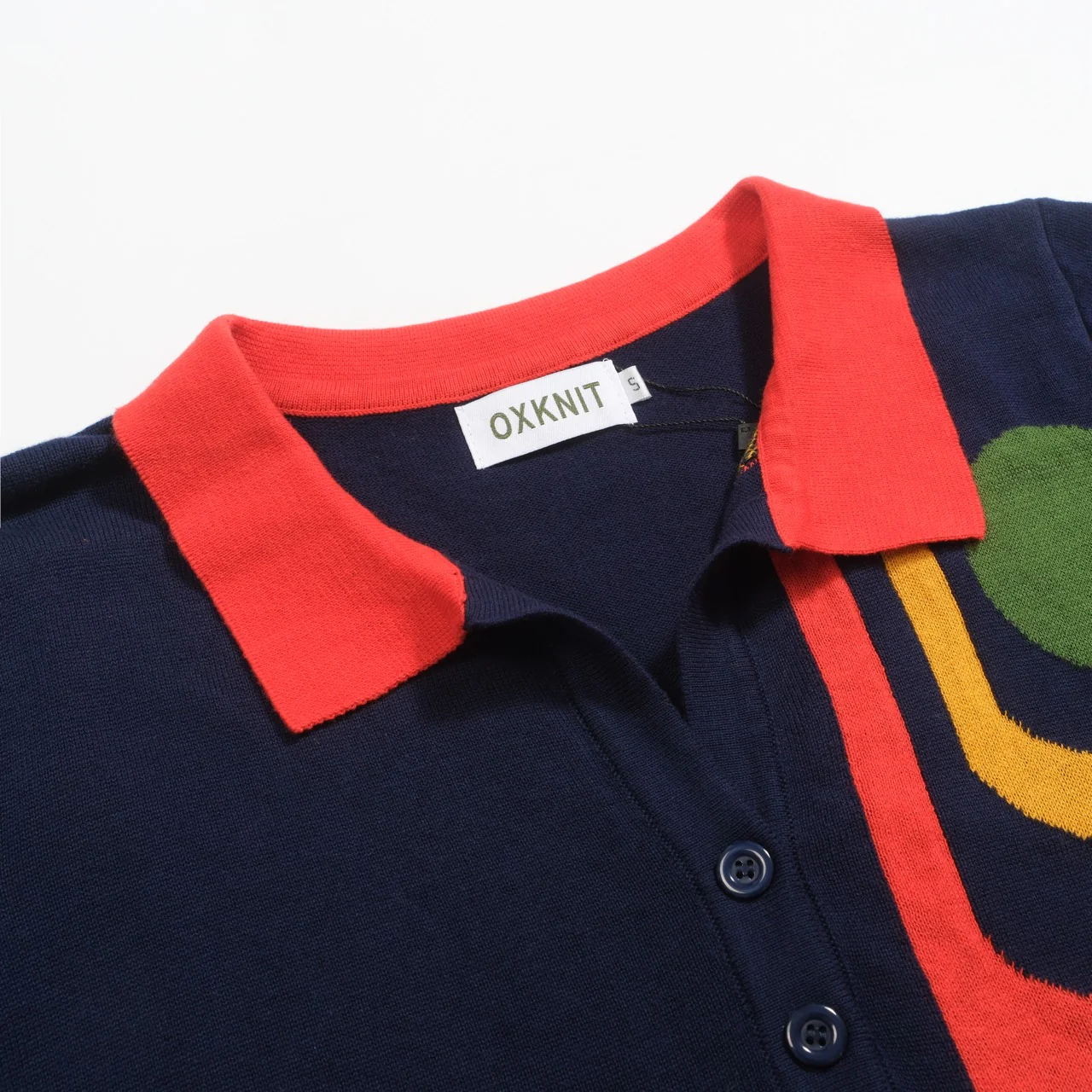 Women's dark blue retro art knitted V-neck polo - Image 4