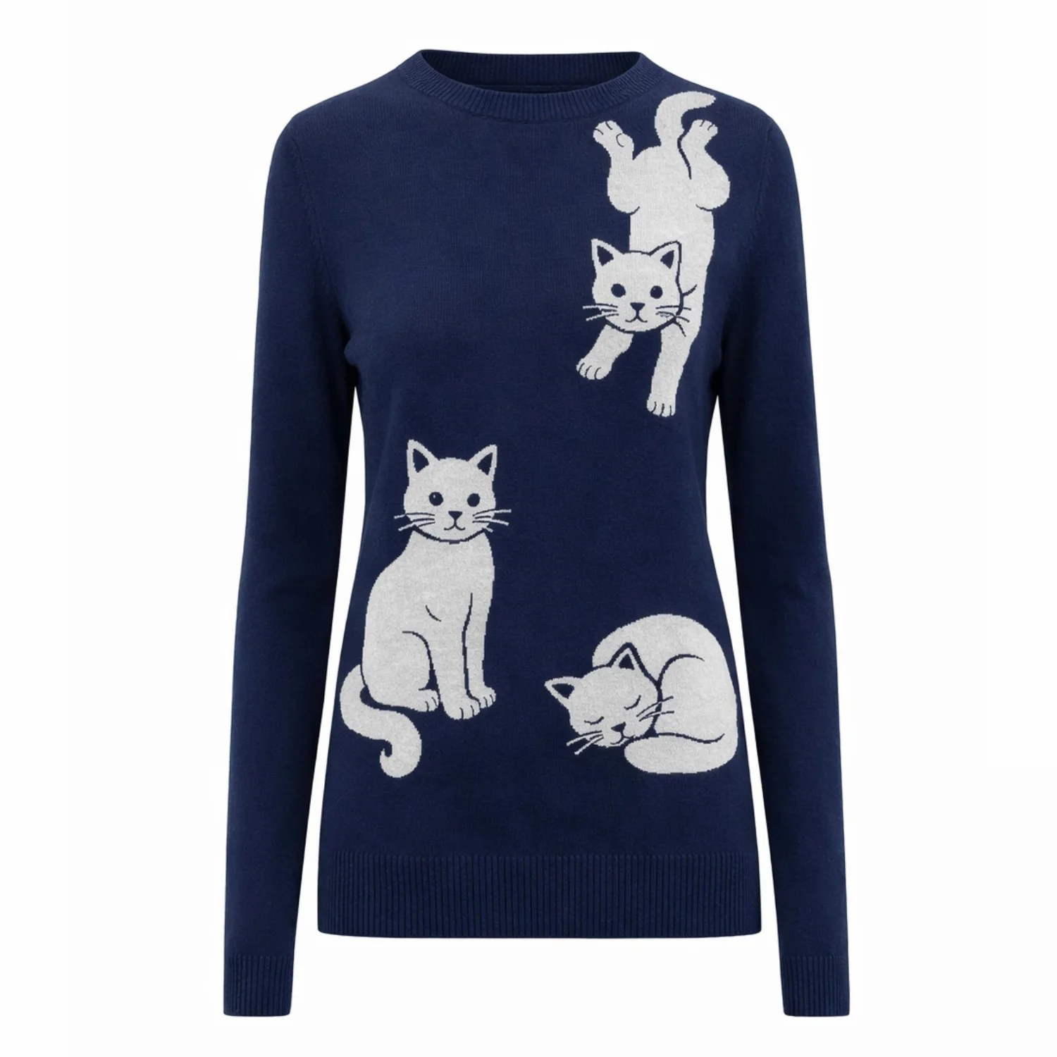 Women's Dark Blue Small Cat Simple Retro Jacquard Knitwear
