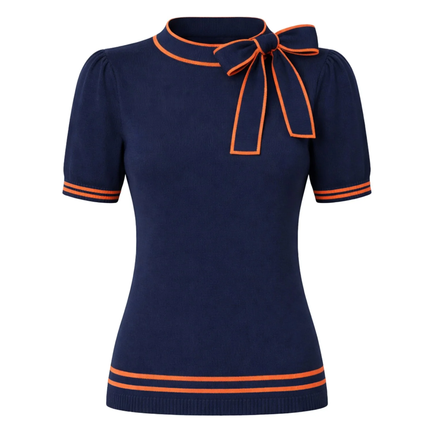 Women's Dark Blue Striped Vintage Jacquard Knit T-Shirt