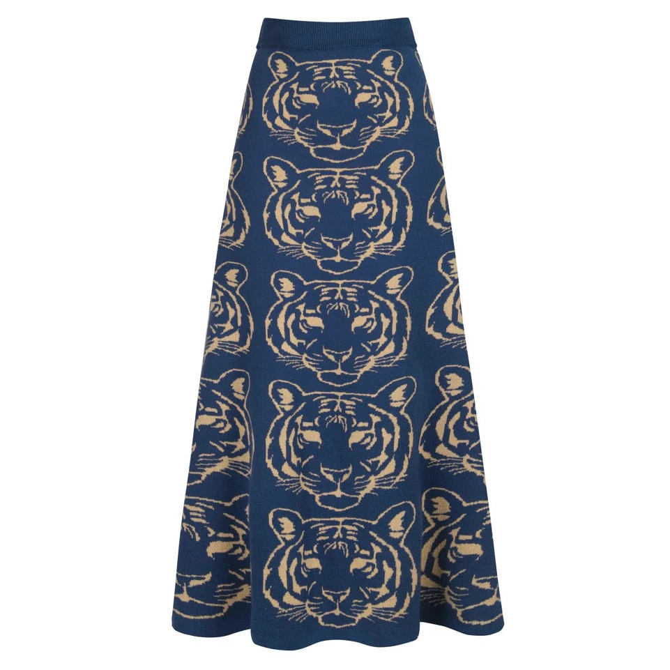 Women's dark blue tiger vintage knit skirt
