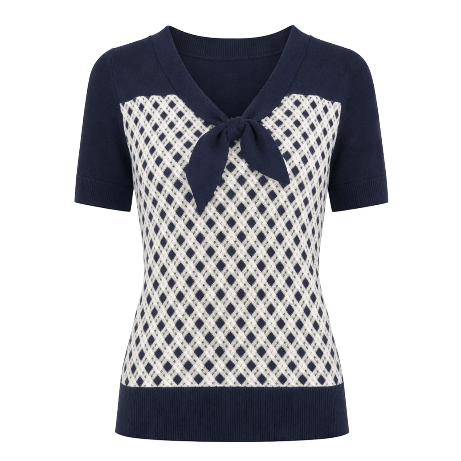 Women's dark blue vintage knit jacquard strappy T-shirt