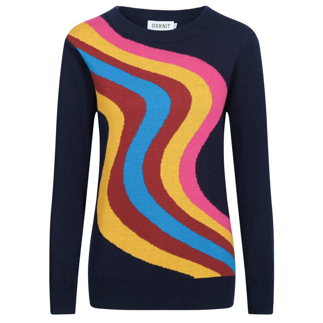 Women's dark blue wavy stripe knitwear
