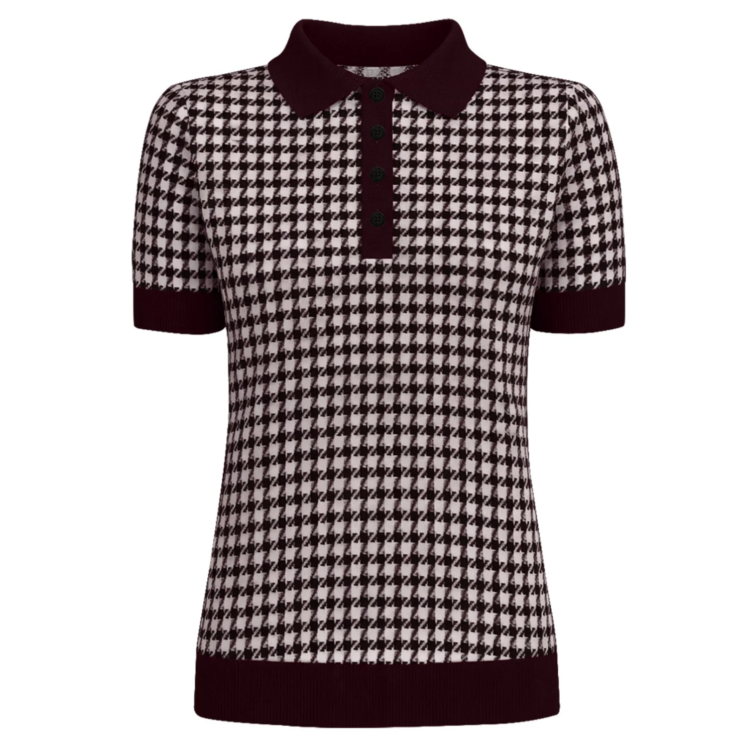 Women's Dark burgundy Classic Retro Jacquard Knit T-shirt