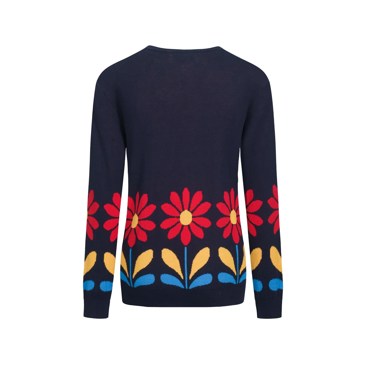 Women's deep blue flowers college style jacquard knitwear - Image 3