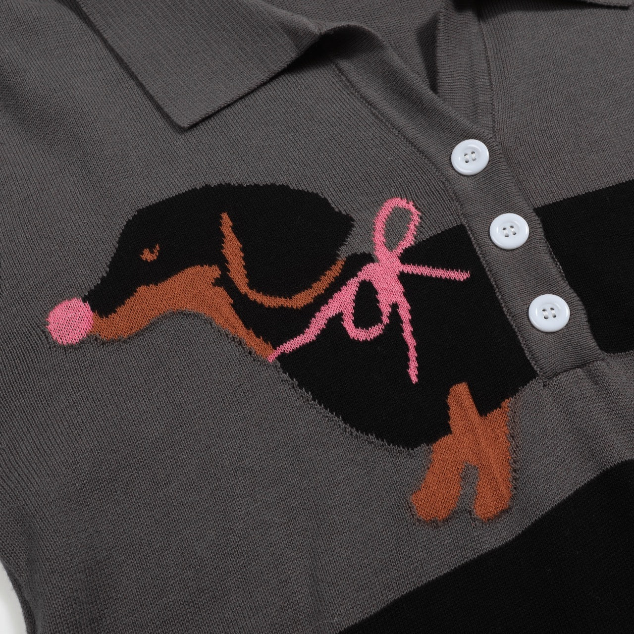 Women's gray dachshund jacquard V-neck knitwear - Image 2