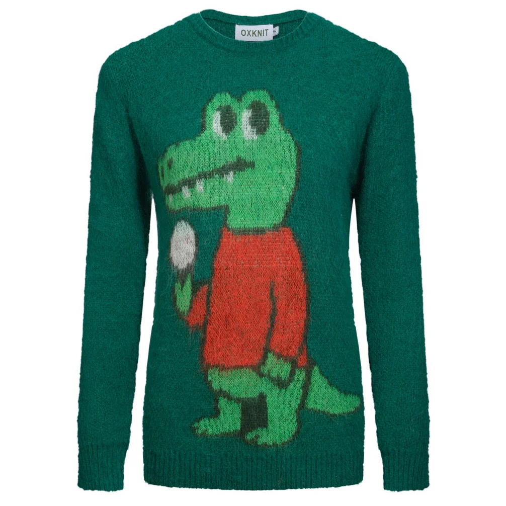 Women's green alligator jacquard plush knitwear