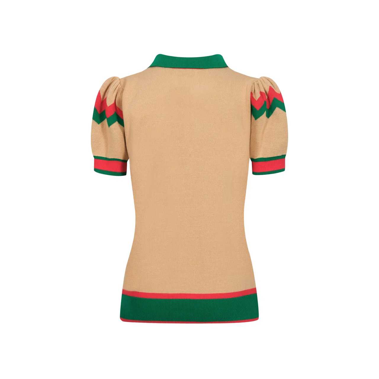 Women's green animal flower jacquard V-neck polo shirt - Image 3