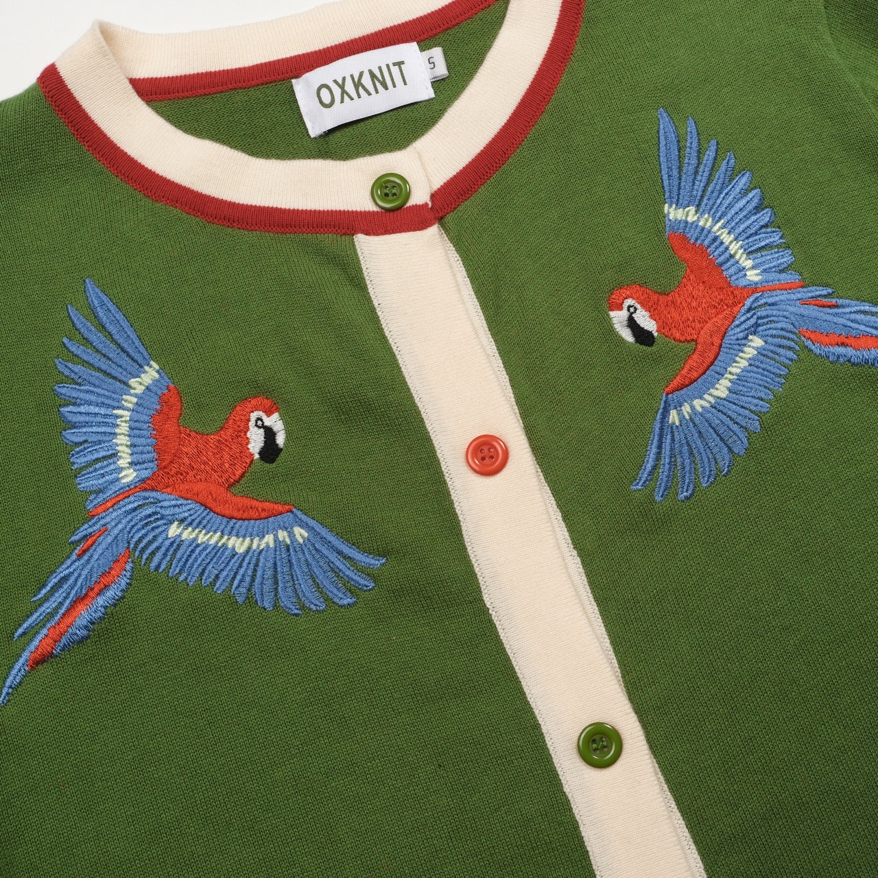 Women's green bird embroidered knitted cardigan - Image 5