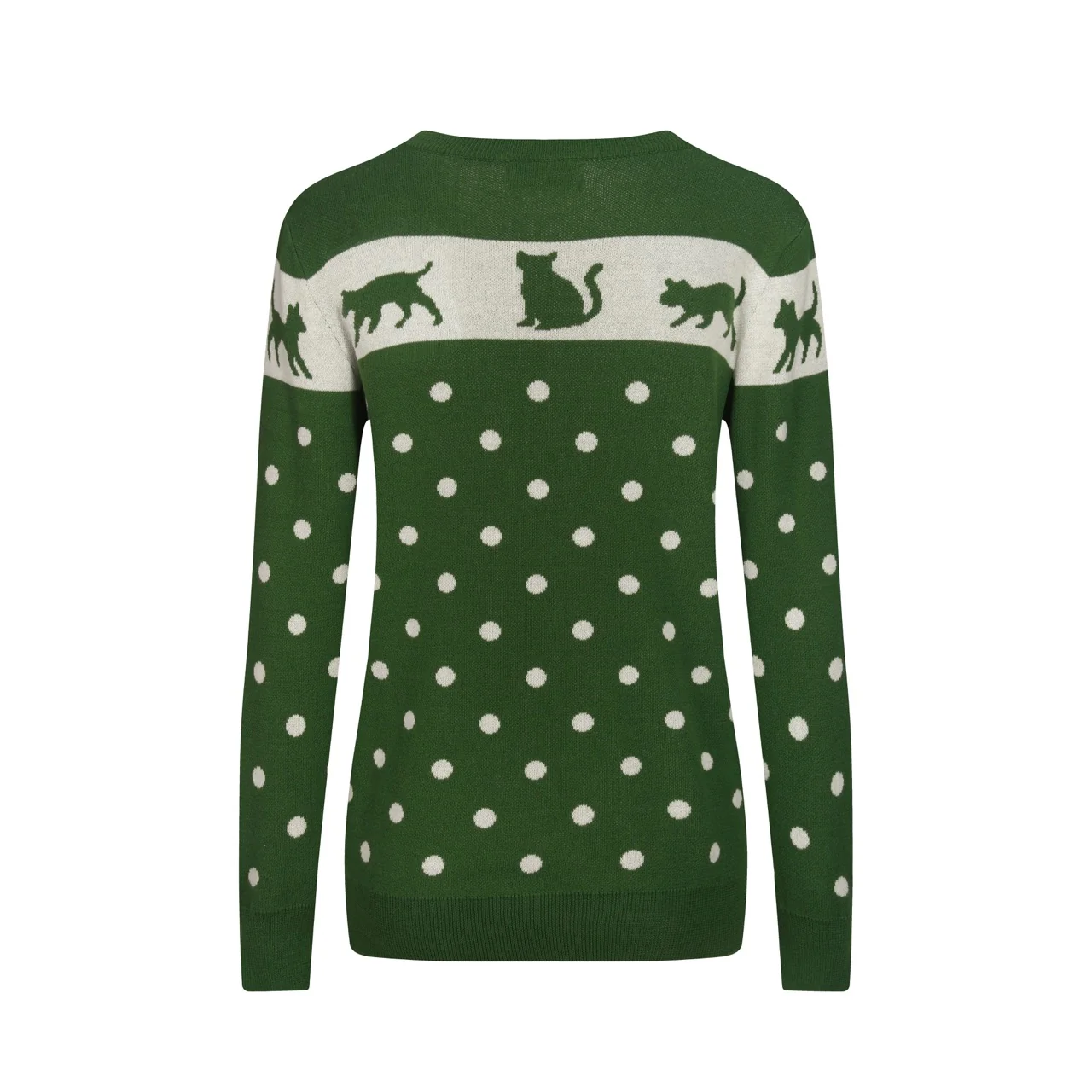 Women's Green Cat Ancient Tune Art Round Neck Knitwear - Image 3