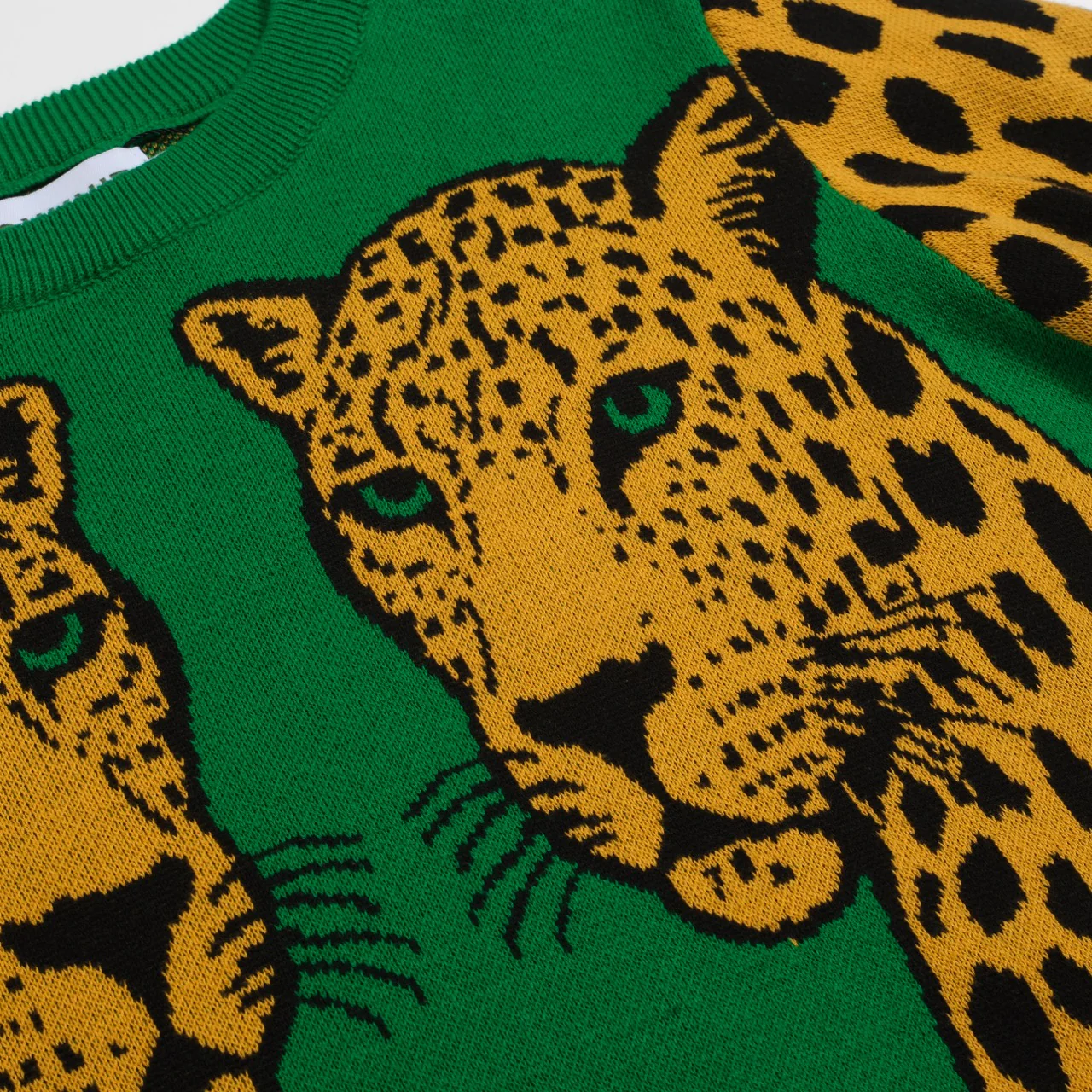 Women's green cheetah jacquard vintage knitwear - Image 2