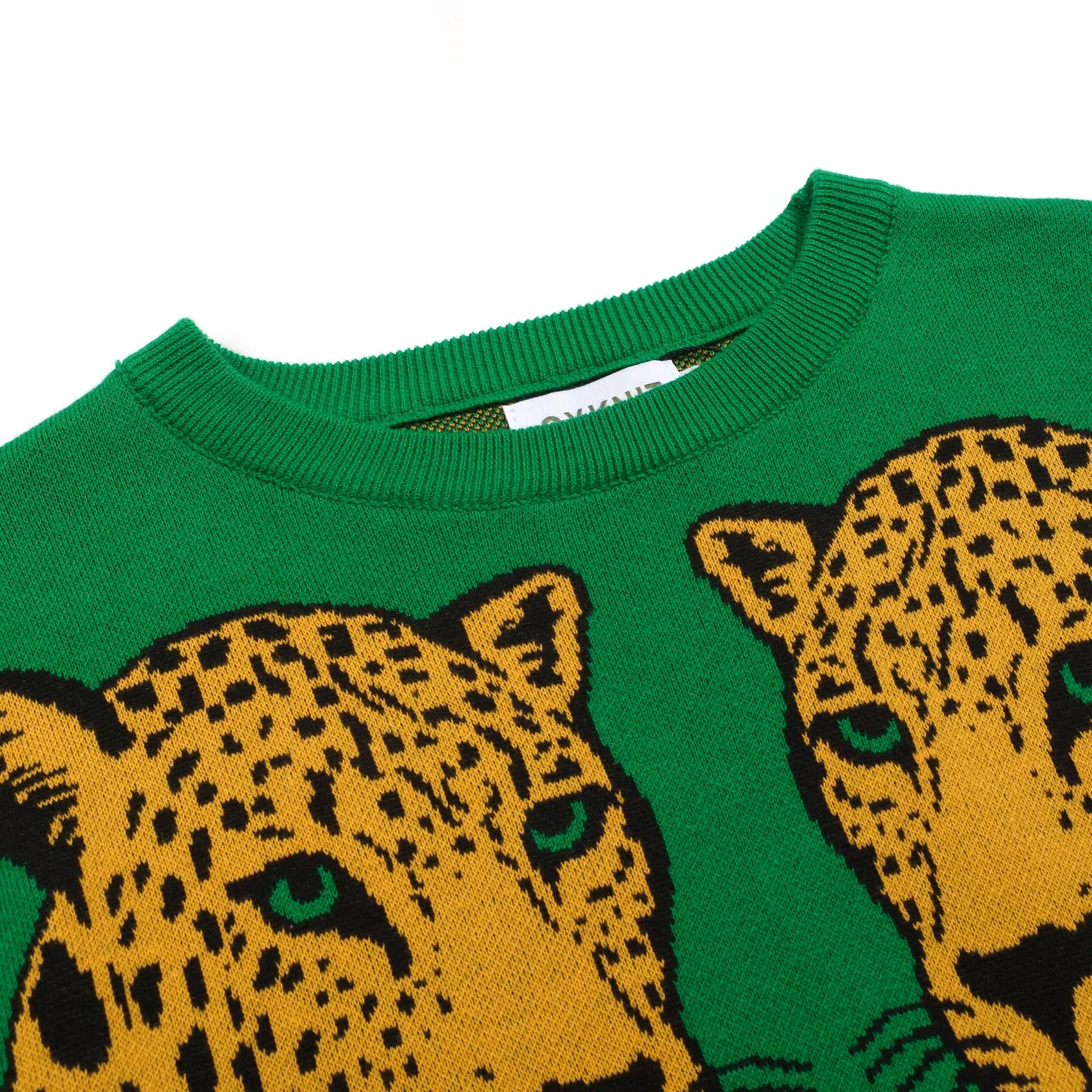 Women's green cheetah jacquard vintage knitwear - Image 4