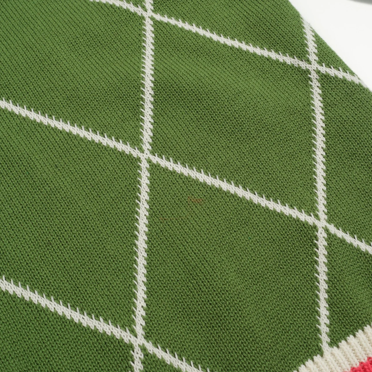 Women's green diamond lattice bubble sleeve knitwear - Image 2