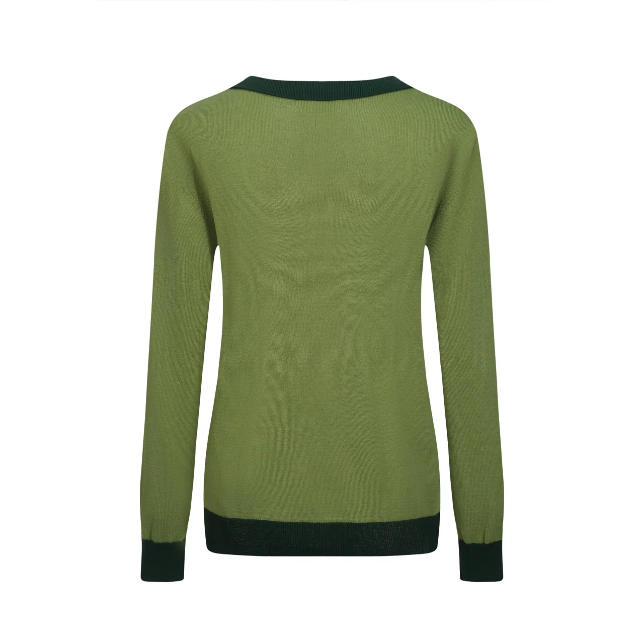 Women's green fawn vintage jacquard V-neck knitwear - Image 3