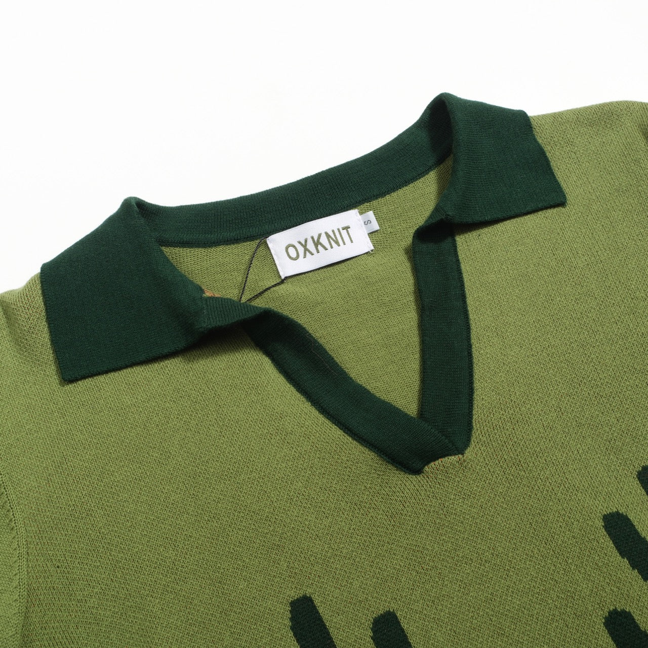 Women's green fawn vintage jacquard V-neck knitwear - Image 4