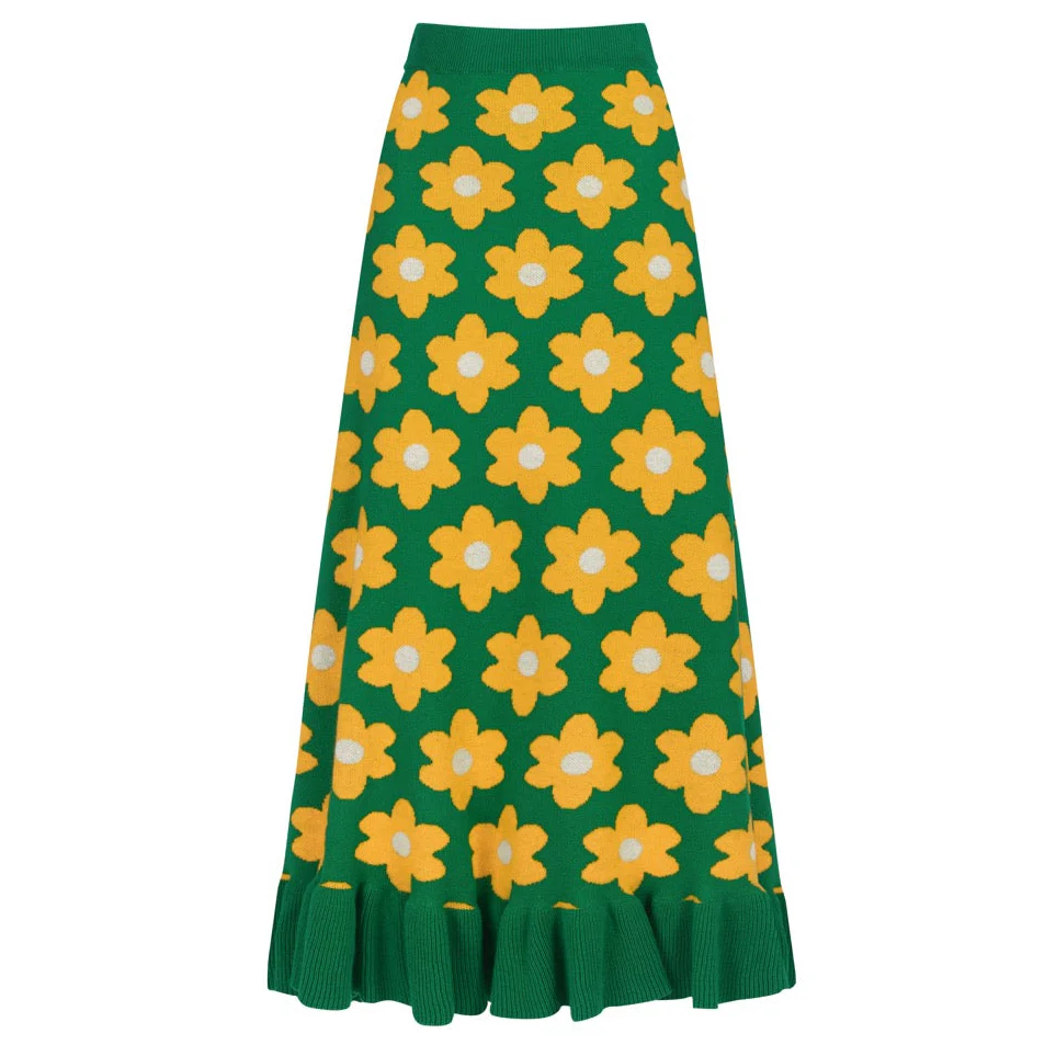 Women's green floral college jacquard knit skirt