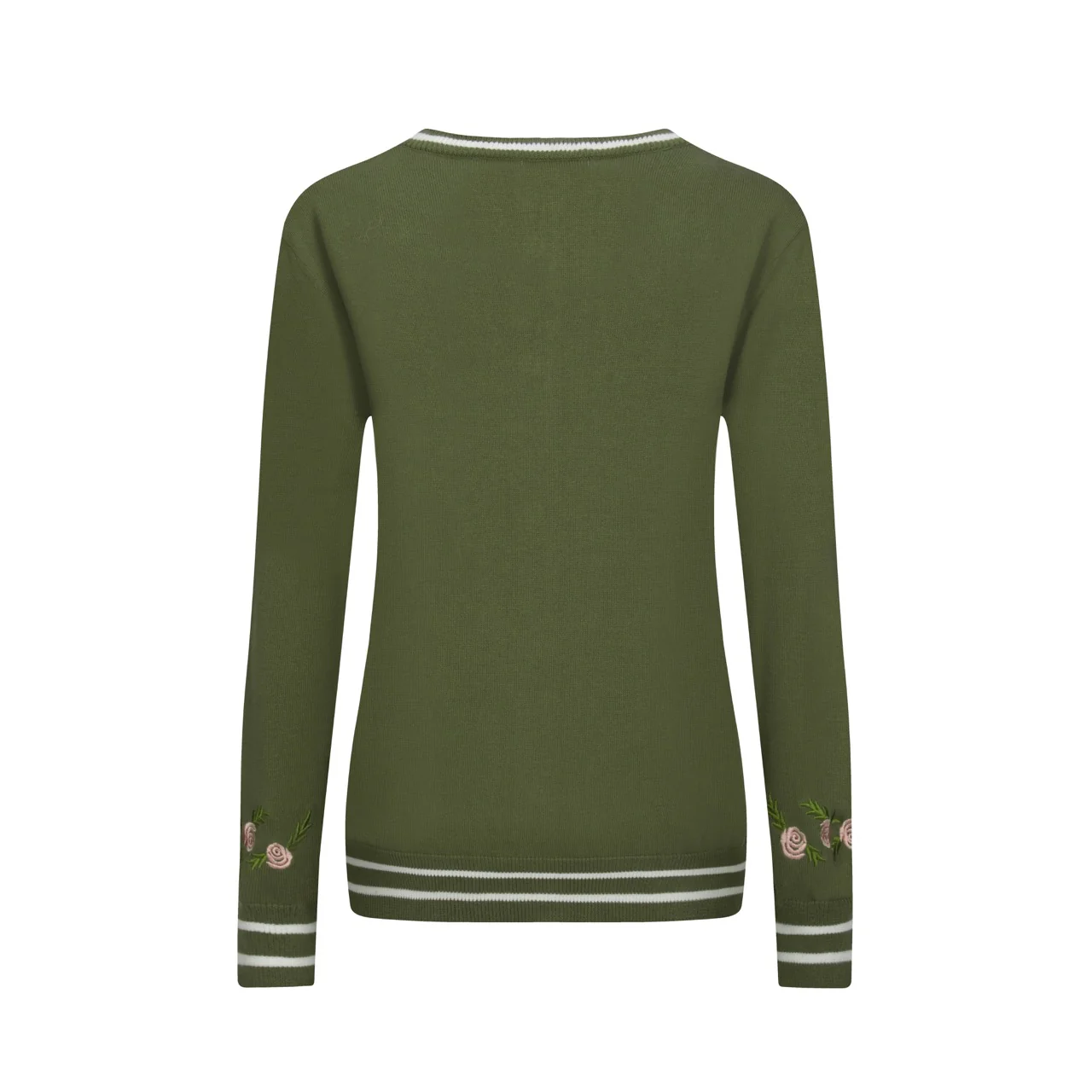 Women's green floral embroidered vintage knitted cardigan - Image 3
