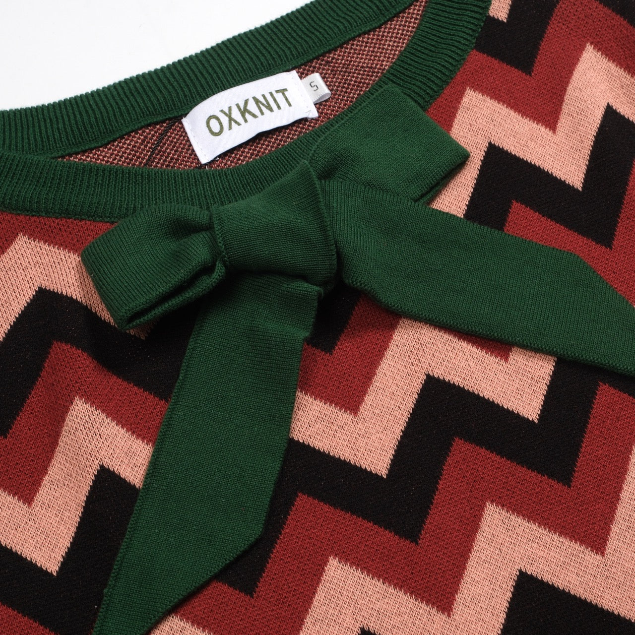 Women's green jacquard bow with bubble sleeve knitwear - Image 5