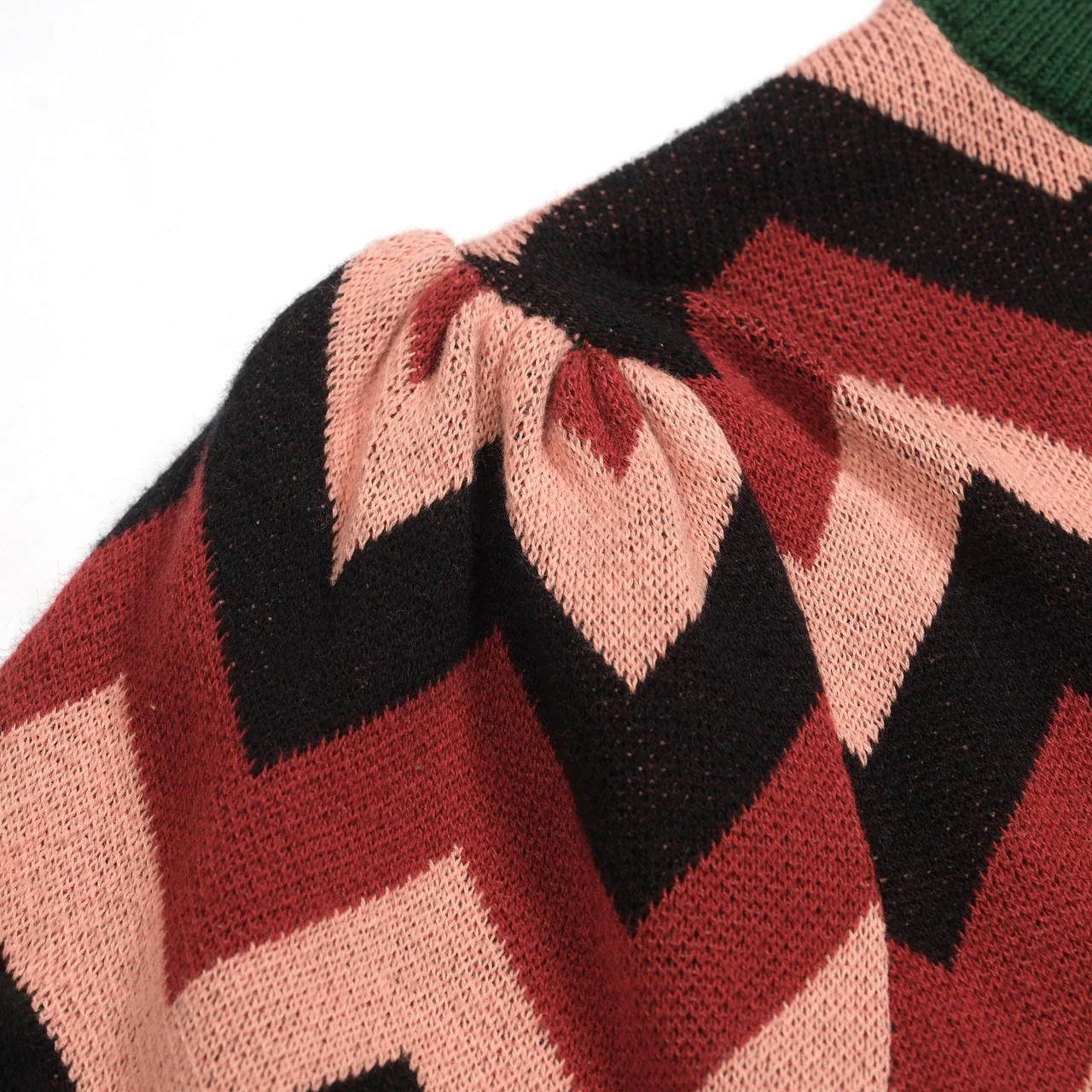 Women's green jacquard bow with bubble sleeve knitwear - Image 6