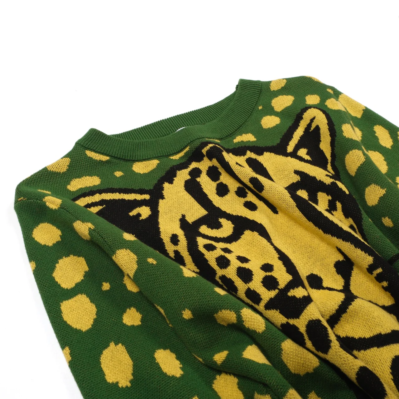 Women's green leopard print animal blouse skirt knit suit - Image 17