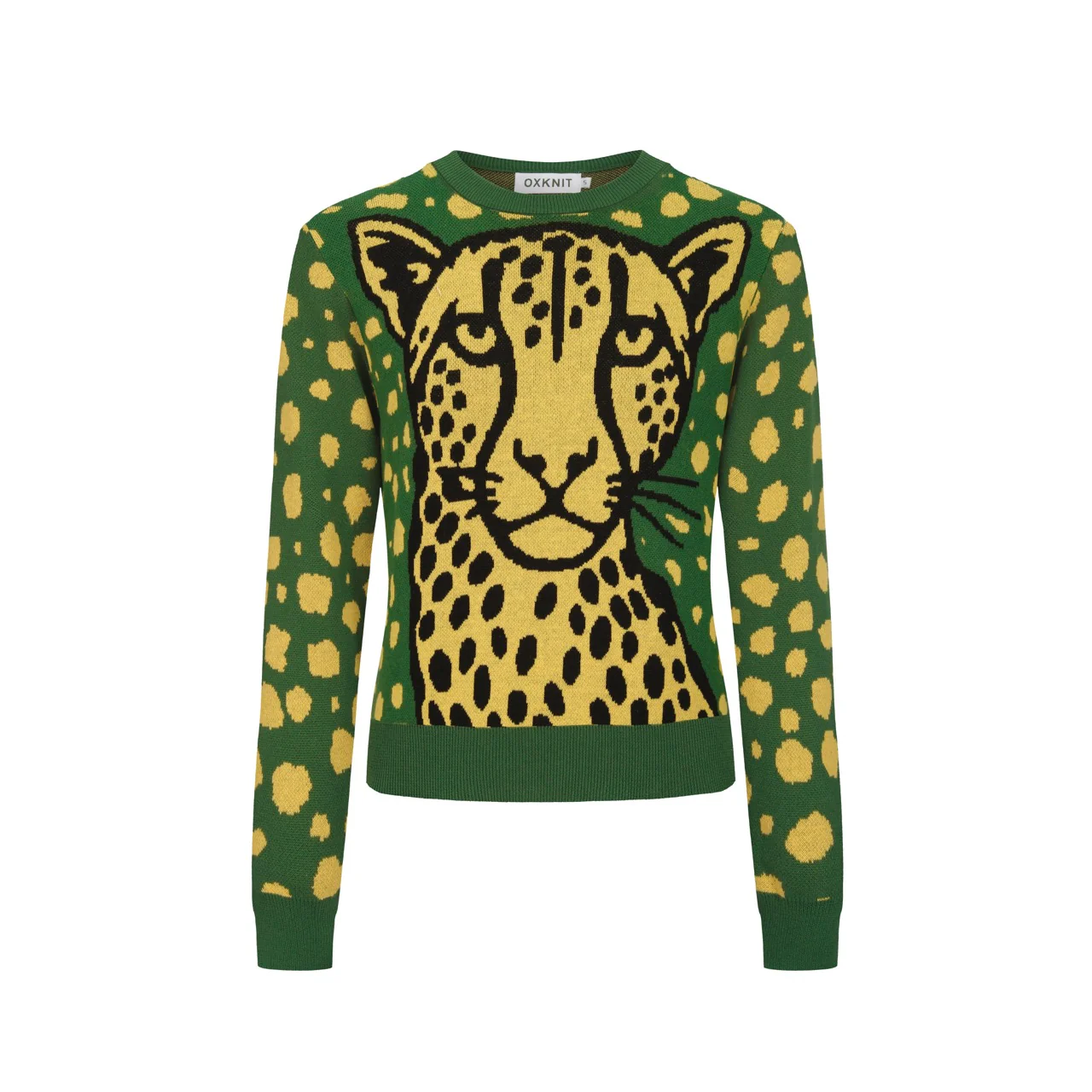 Women's green leopard print animal blouse skirt knit suit - Image 3