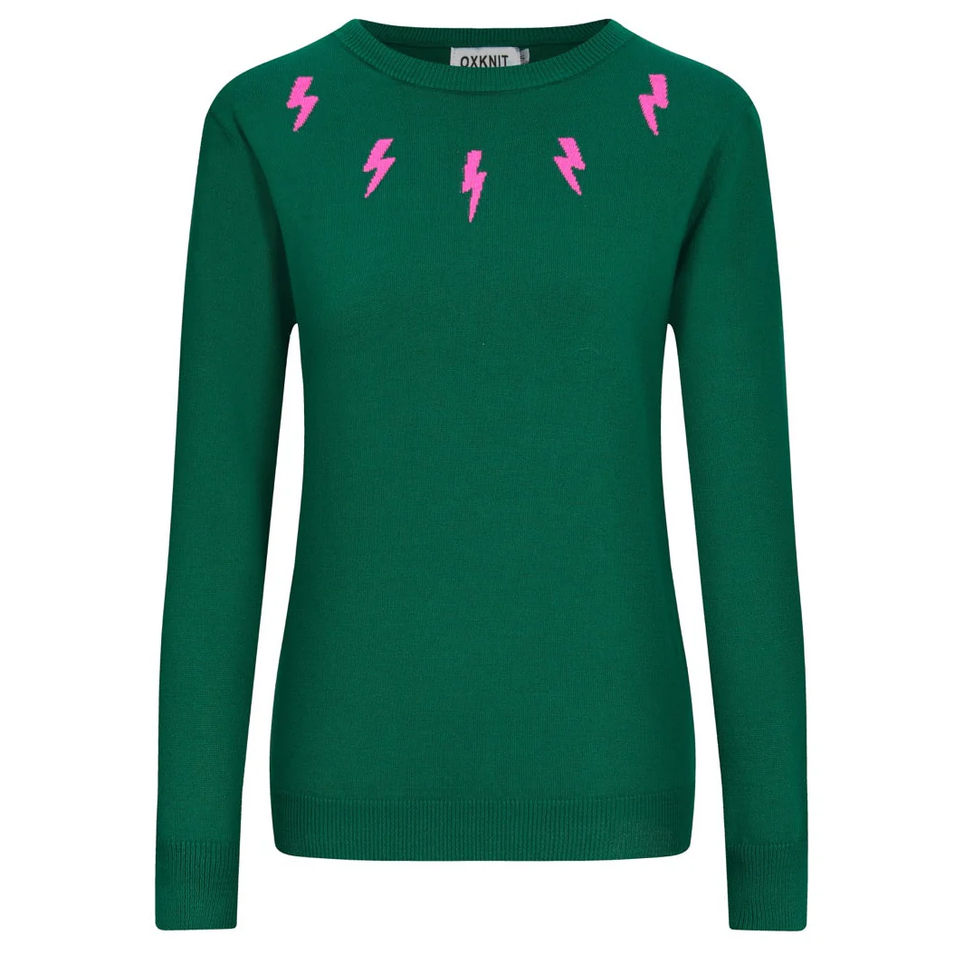 Women's green lightning pattern jacquard knitwear