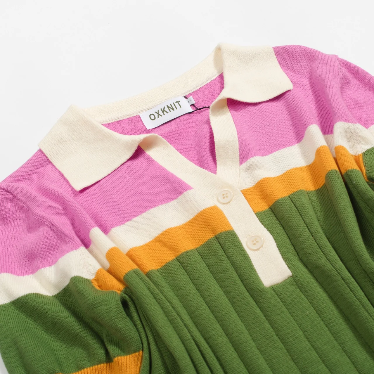 Women's green parquet jacquard knit polo shirt - Image 9