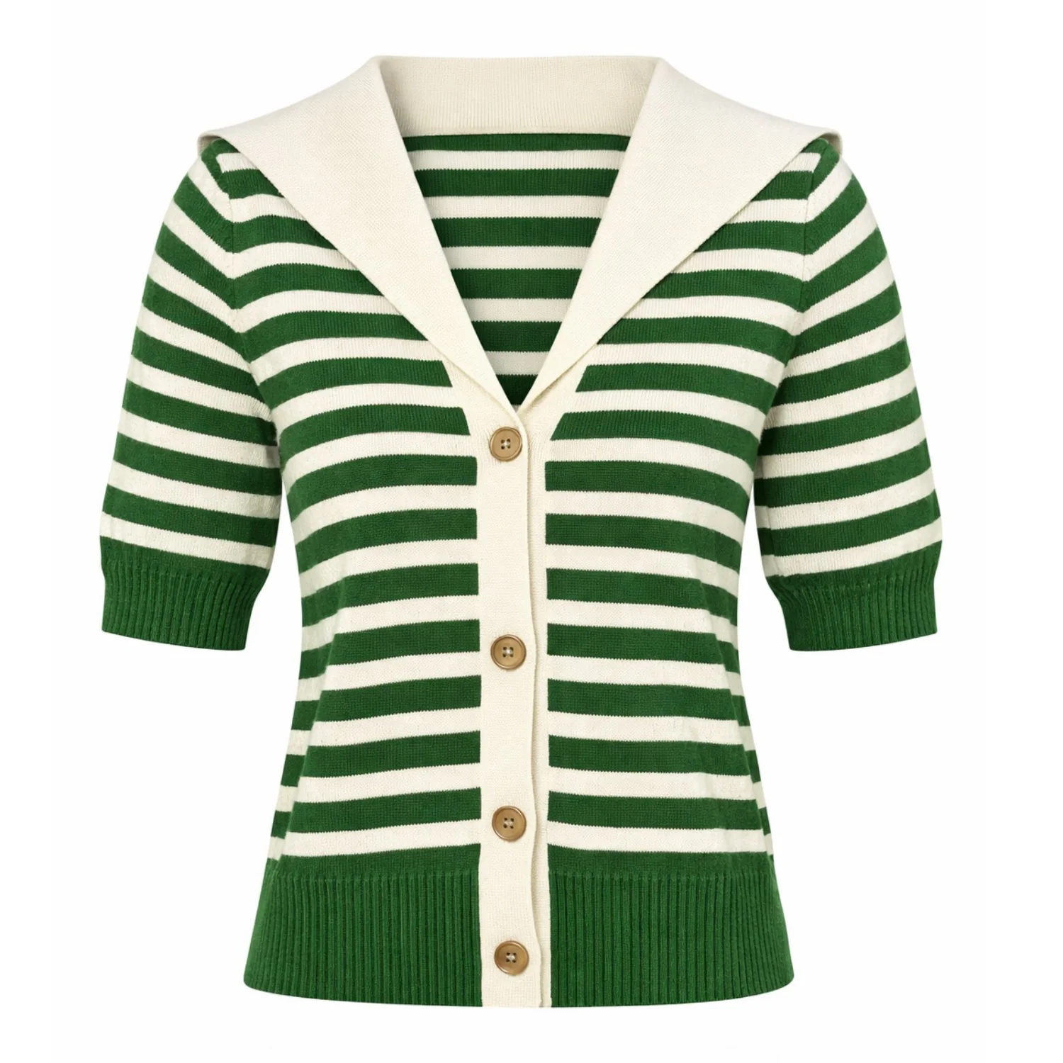 Women's green striped preppy cardigan - Cropped Length