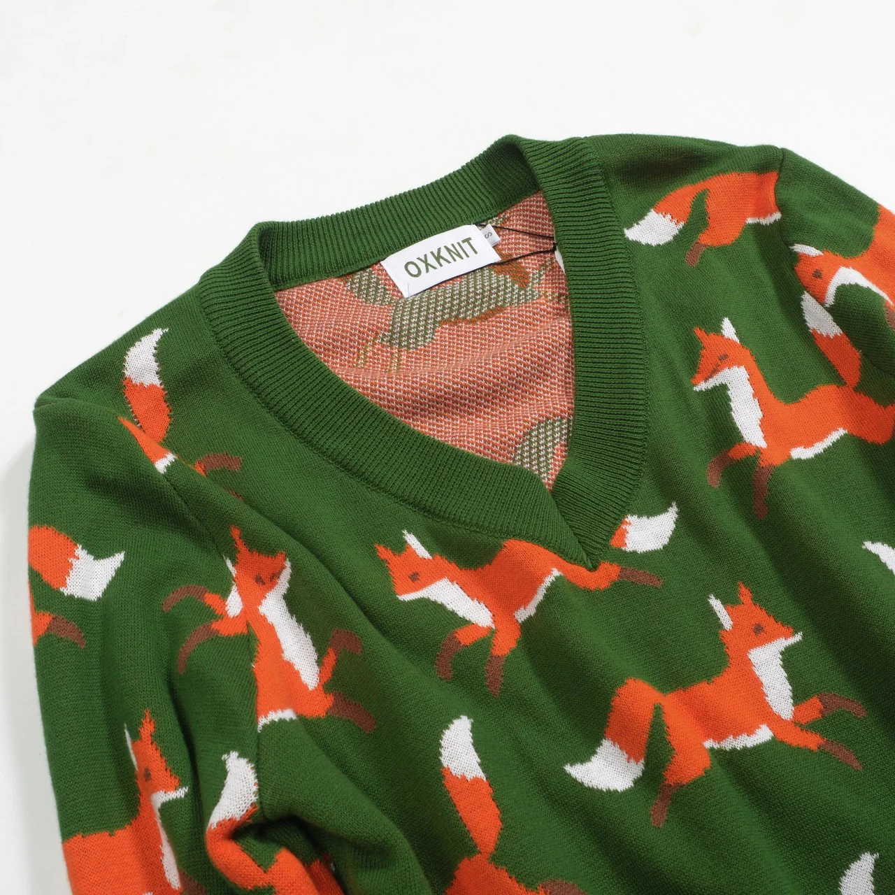 Women's green vintage fox jacquard knitwear - Image 10