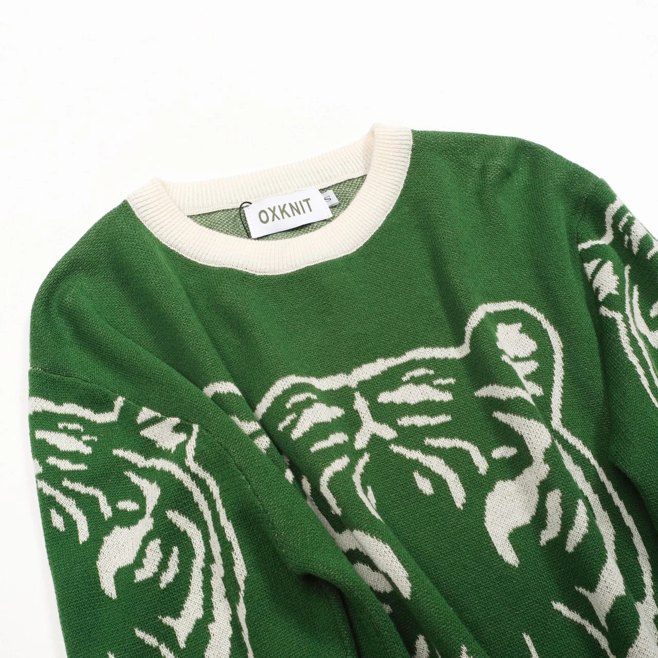 Women's Green Vintage Tiger Artistic Fashion Jacquard Knitwear - Image 10