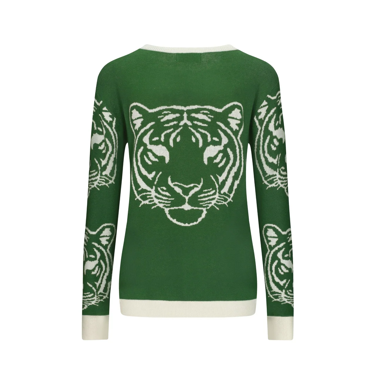 Women's Green Vintage Tiger Artistic Fashion Jacquard Knitwear - Image 3