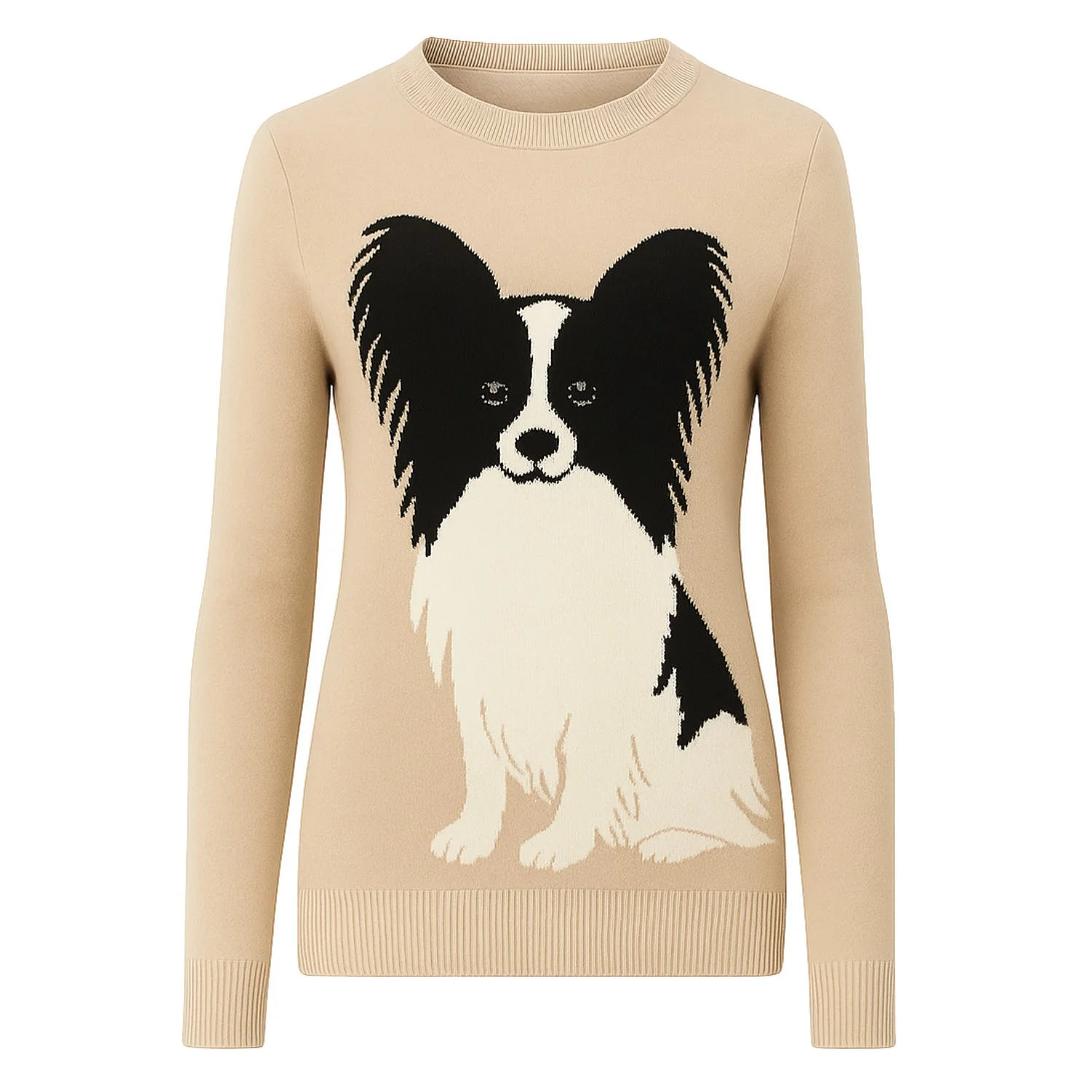 Women's khaki butterfly dog vintage jacquard knitwear
