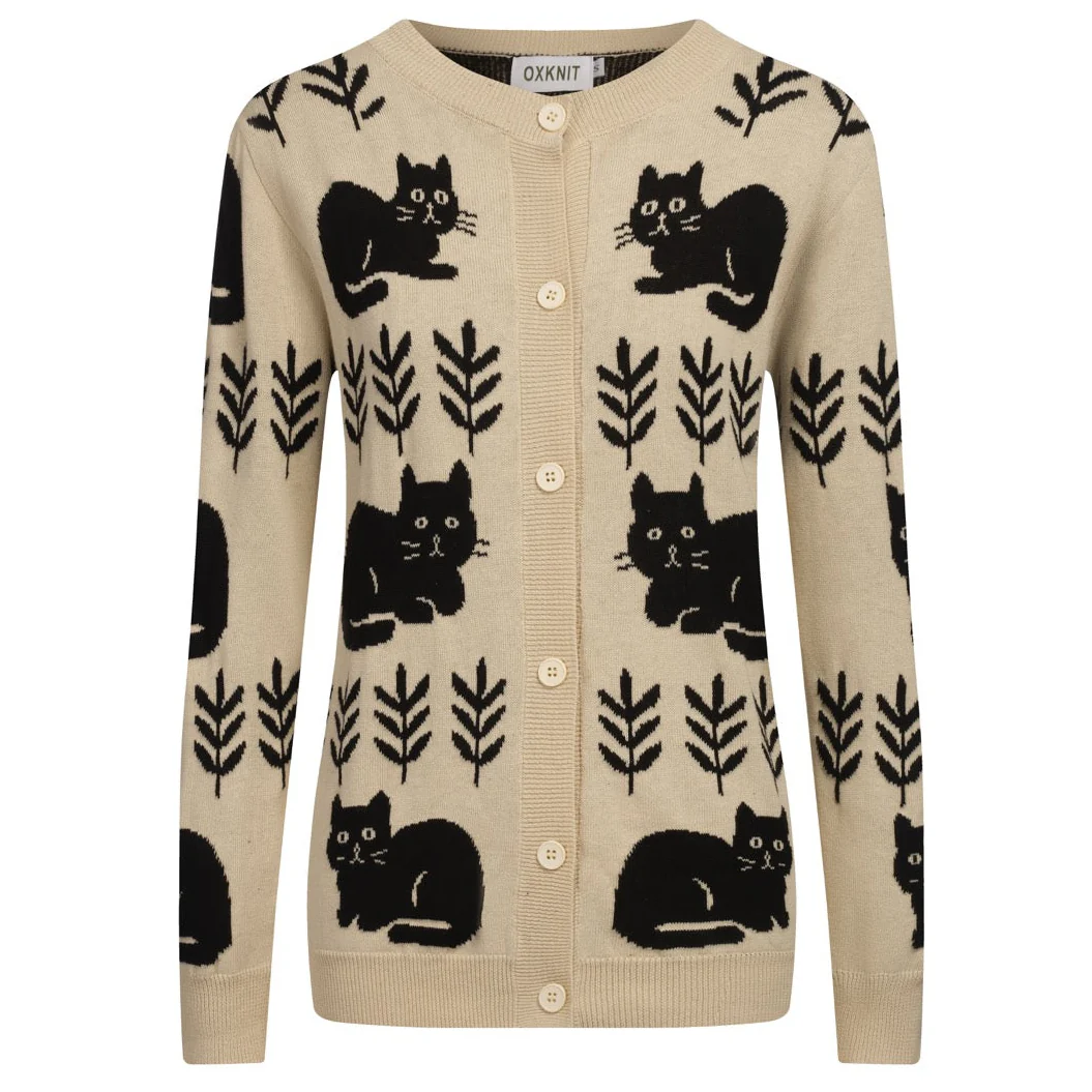 Women's khaki cat vintage knit cardigan