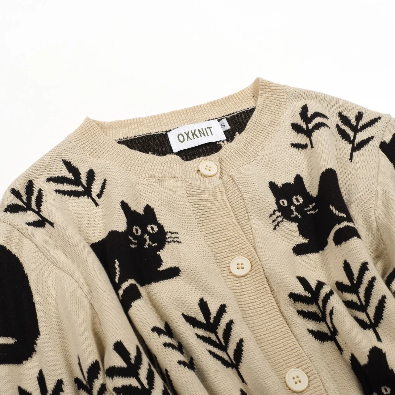 Women's khaki cat vintage knit cardigan - Image 6