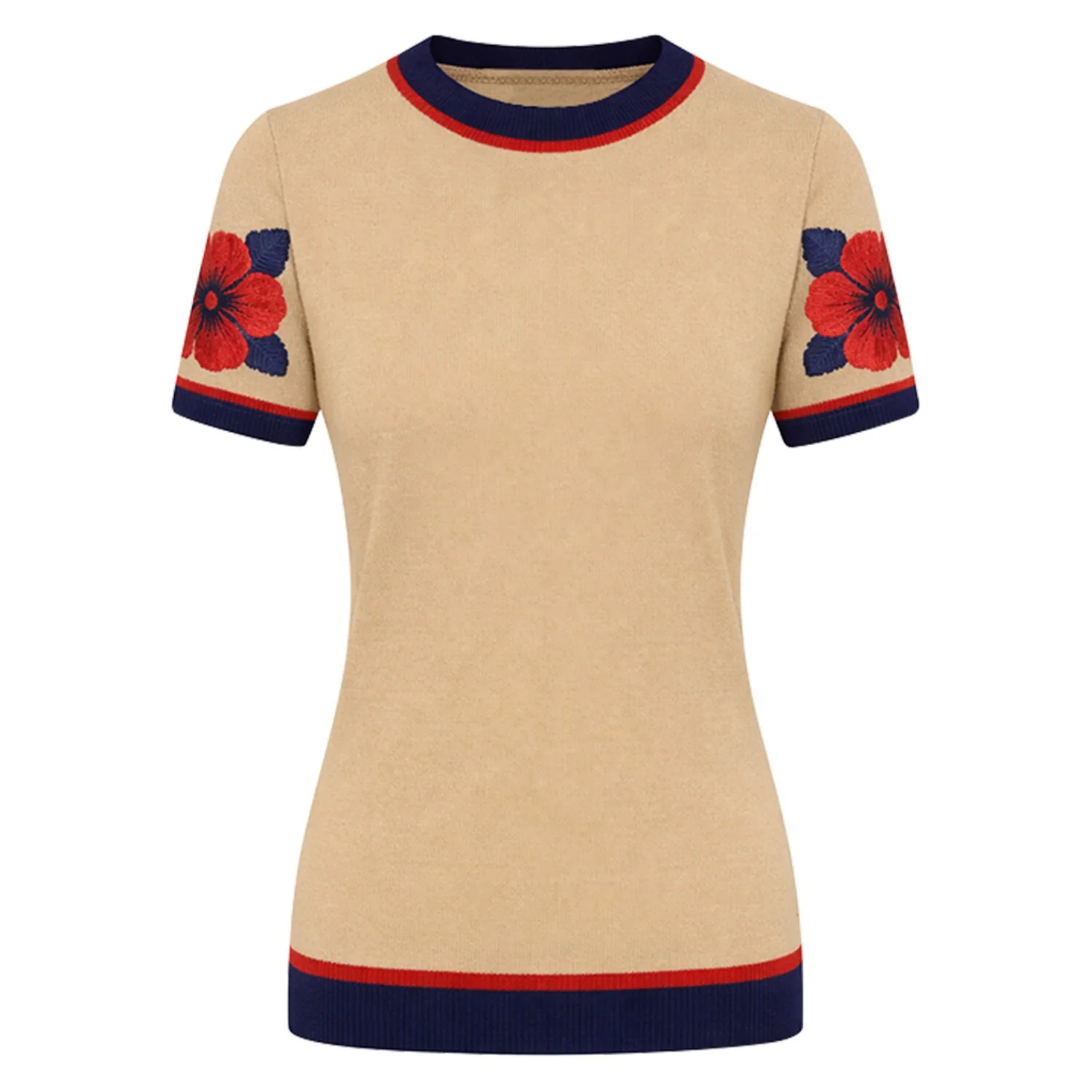 Women's Khaki Floral Jacquard Knit T-Shirt