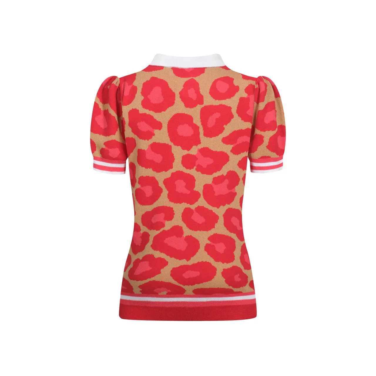 Women's leopard print jacquard V-neck zipper polo shirt - Image 3