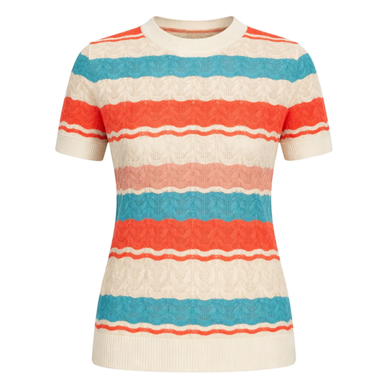 Women's Multicolor Striped Art Classic Jacquard Knit T-Shirt