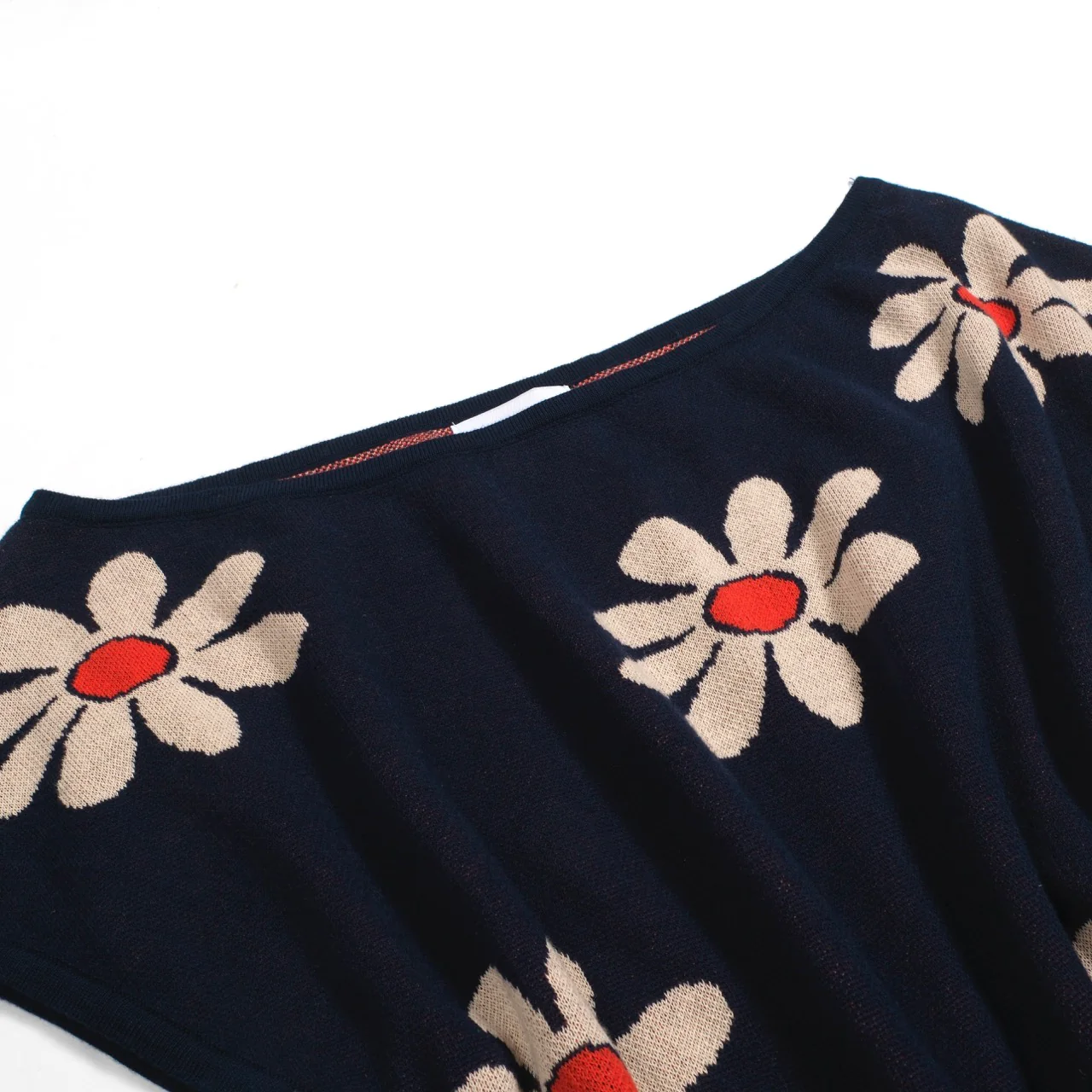 Women's navy knit T-shirt with diagonal shoulder - short version size - Image 5