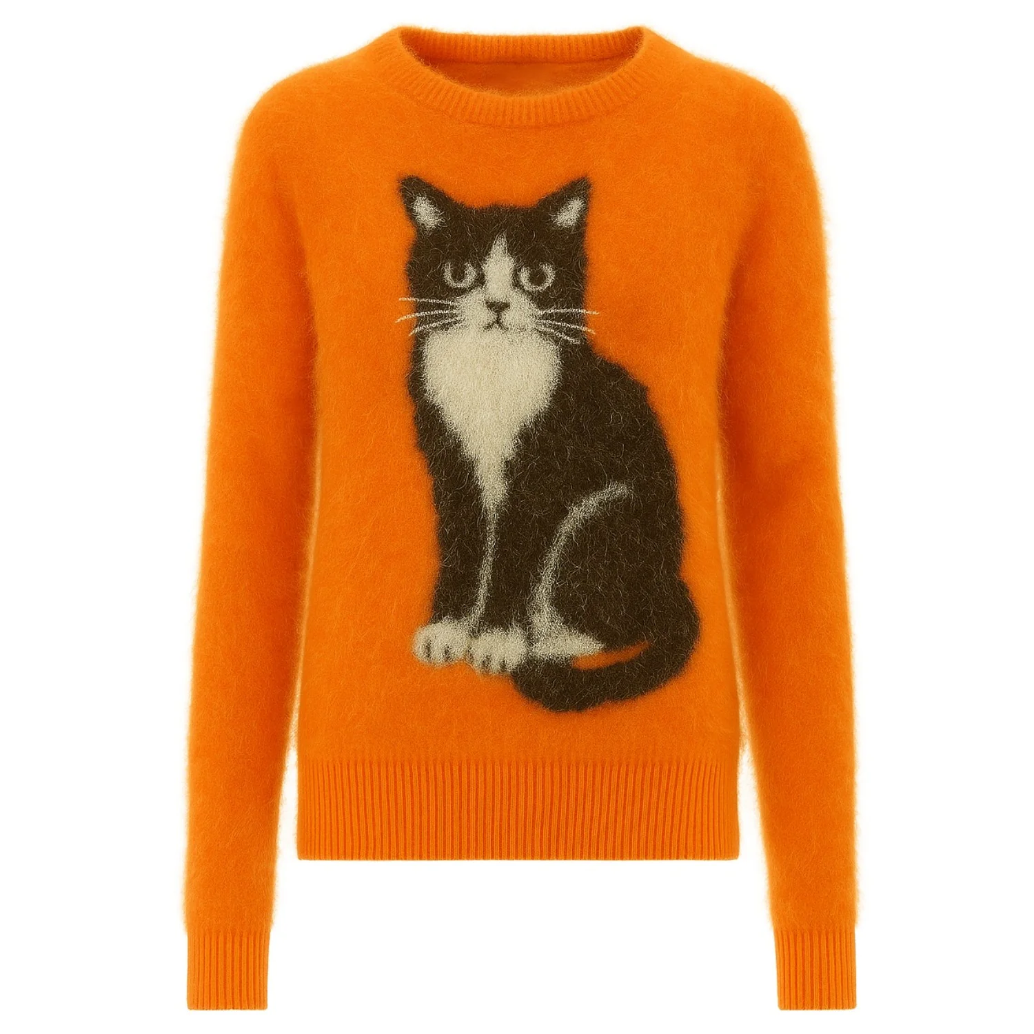 Women's orange cute cat jacquard plush knitwear