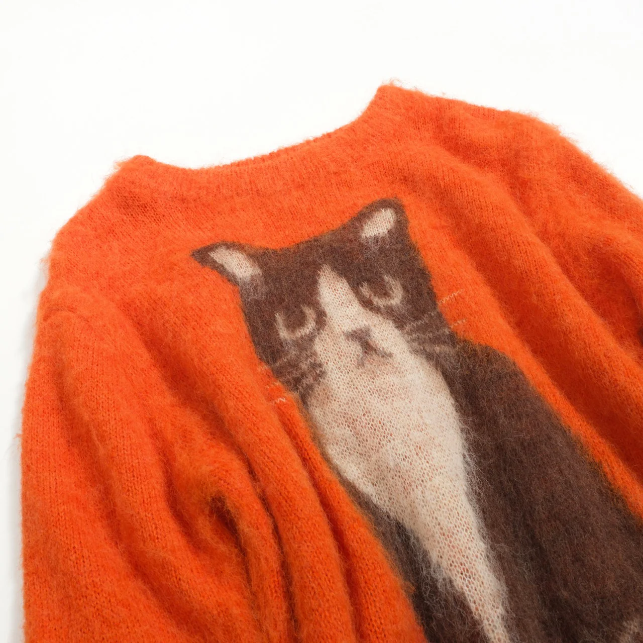 Women's orange cute cat jacquard plush knitwear - Image 8
