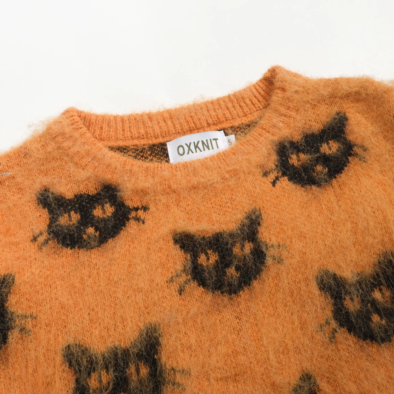 Women's orange vintage cat head jacquard knitwear - Image 4
