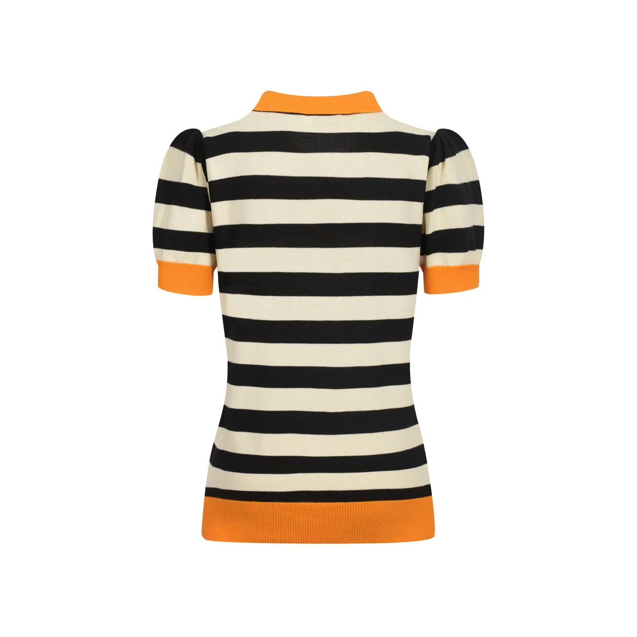 Women's Orange vintage striped bubble sleeve knitted orange polo - Image 3