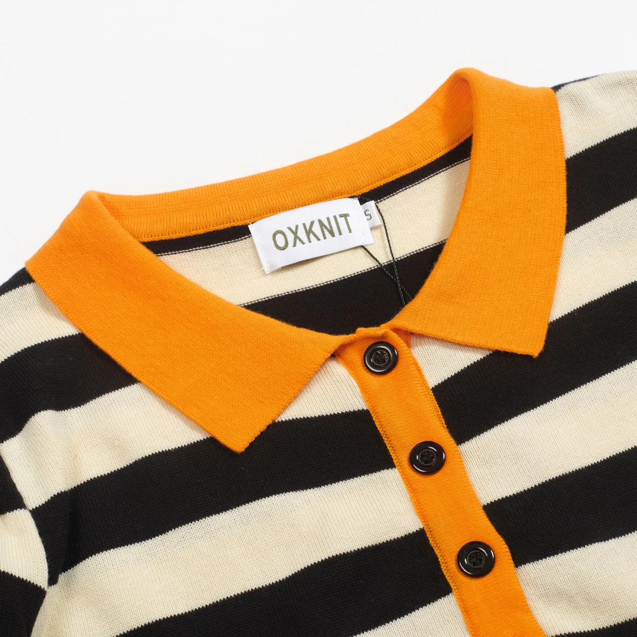 Women's Orange vintage striped bubble sleeve knitted orange polo - Image 4