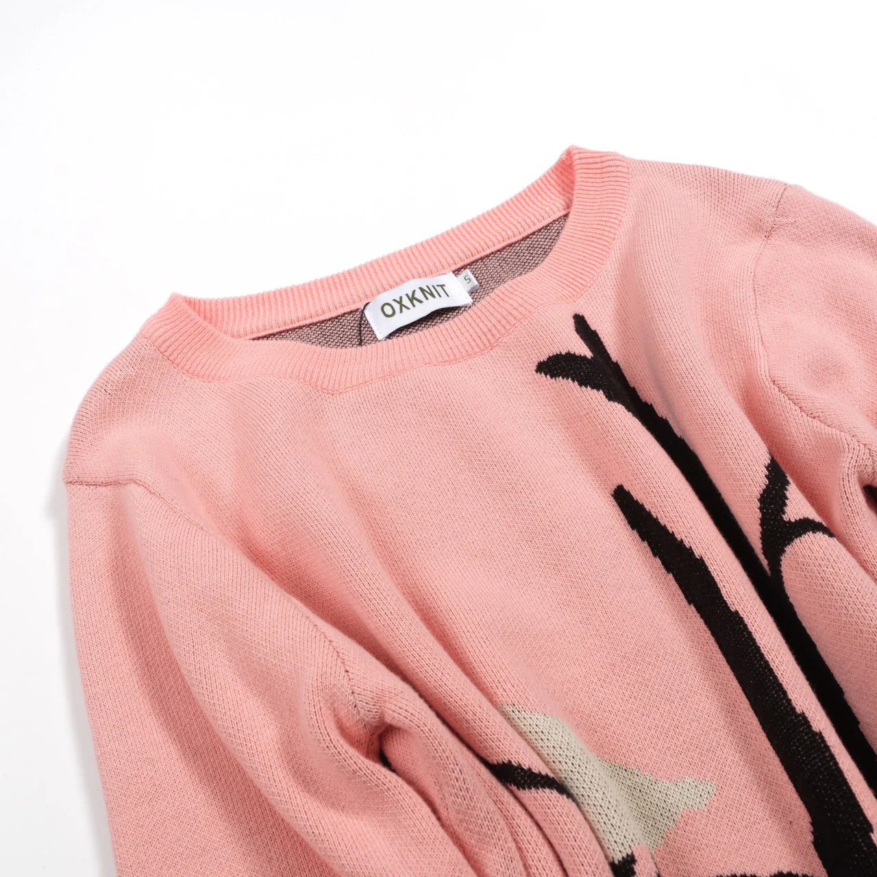 Women's Pink Bird Retro Art Fashion Round Neck Knitwear - Image 7