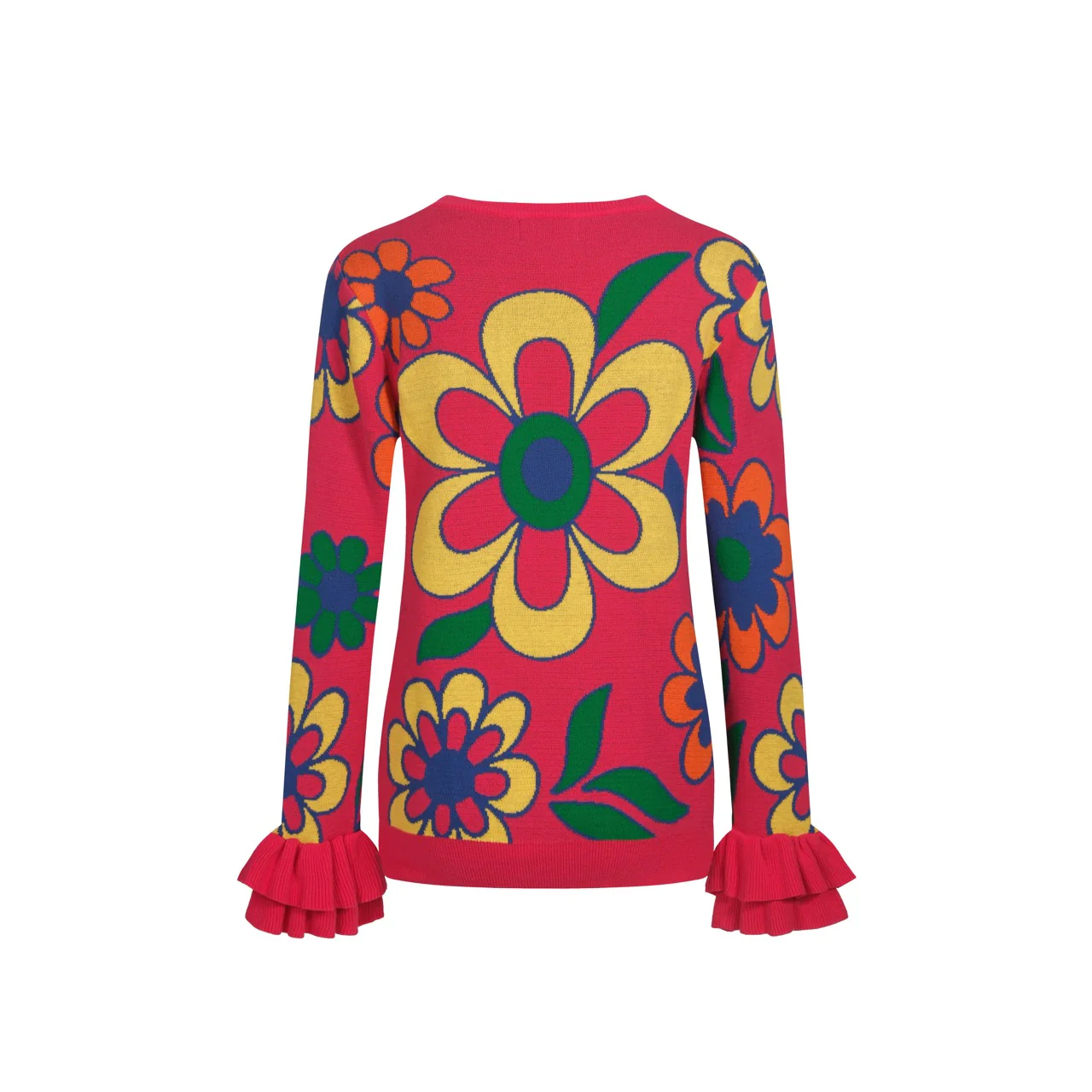 Women's pink floral ruffled design knitwear-longer sleeves - Image 3