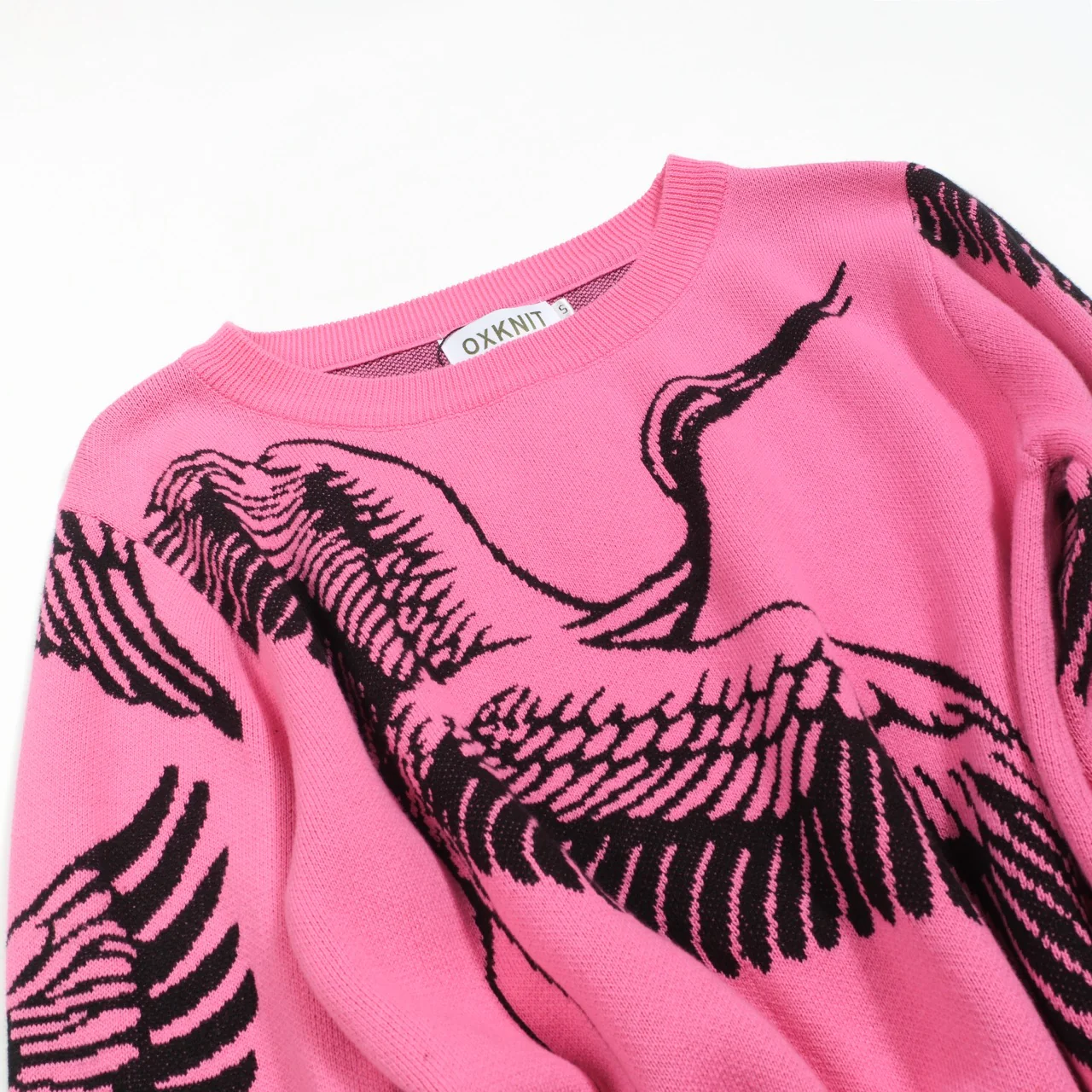 Women's pink flying crane jacquard knitwear - Image 8