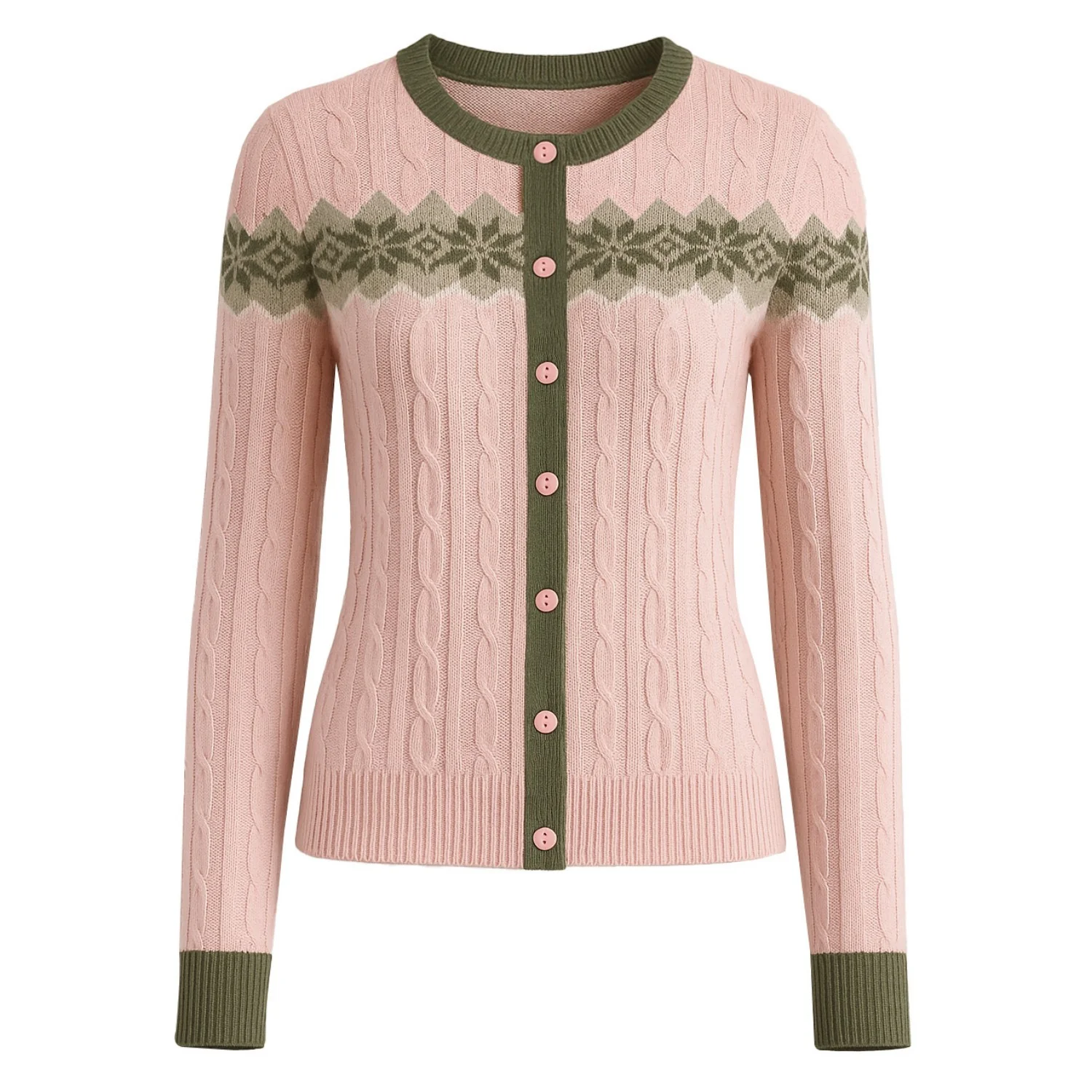Women's Pink Retro Art Striped Knitted Cardigan